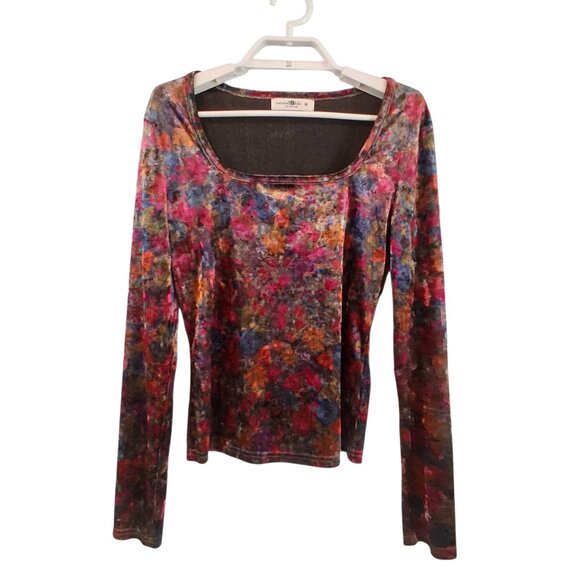NATURAL LIFE Tops - Natural Life shirt womens size Medium floral velvet square neck cropped ?